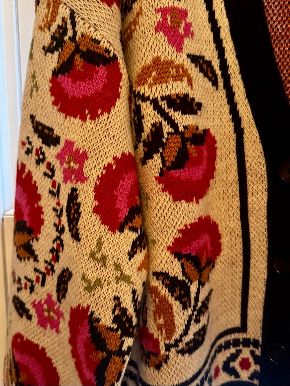 FARM Rio Cream Cardigan with Pink, Black & Brown Floral Knit - Picture 5 of 7